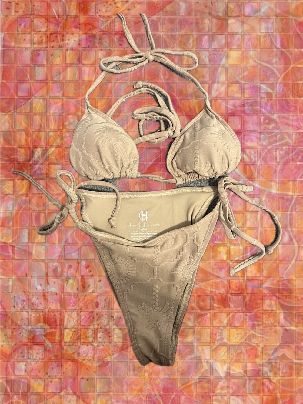 House of Harlow 1960 Beige Tie-String Bikini Set